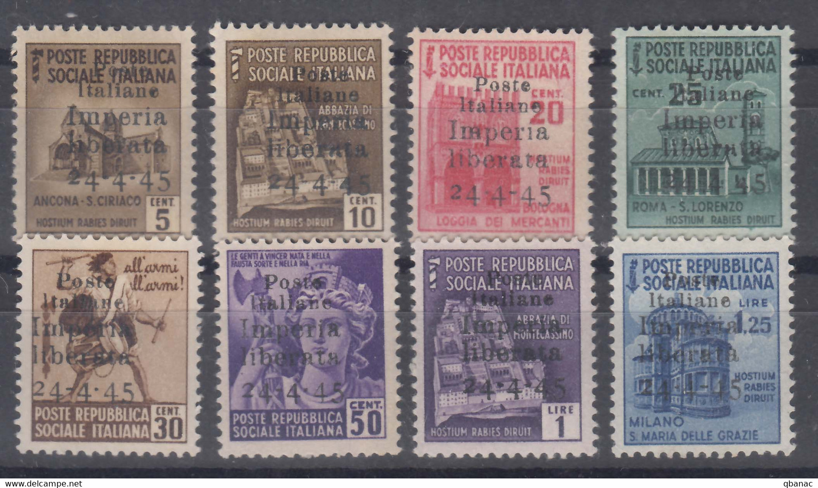 Italy C.L.N. Imperia Liberata Overprint 1945 Sassone#1,2,3,4,5,6,8,9 Mint Never Hinged - National Liberation Committee (CLN)