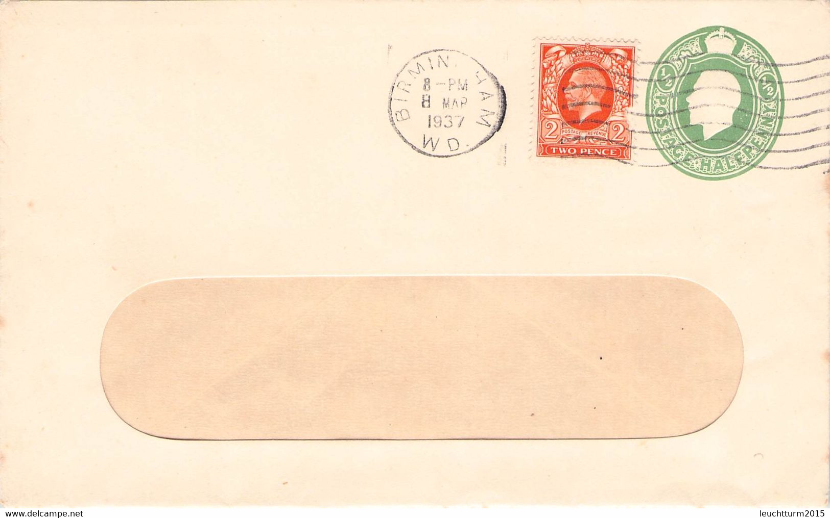 GREAT BRITAIN - ENVELOPE 1/2 PENNY BIRMINGHAM 1937 / K4-65 - Covers & Documents