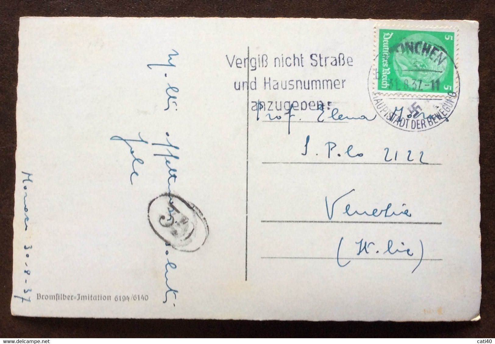 VINTAGE POSTCARD - MUNCHEN - WITTELSBACHER -BRUNNEN -  ANNULLO TARGHETTA  CON SVASTICA NAZISTA  3/8/37 - Nord