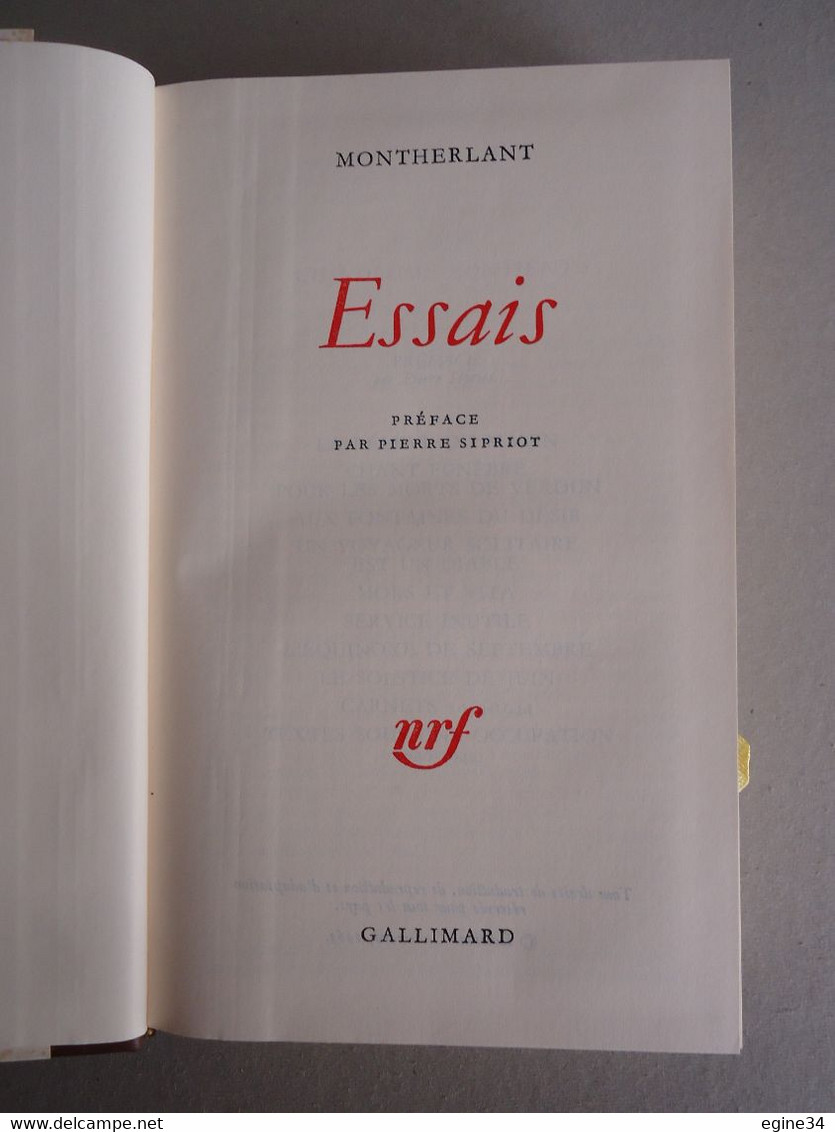 Bibliothèque de la PLEIADE nos 106, 136, 167 - MONTHERLANT - Théâtre - Romans - Essais - 3 volumes -