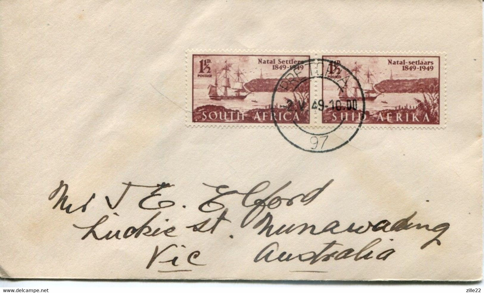 South Africa Südafrika Mi# 209-10 Used On Letter -  Natal Settlers Ship - FDC