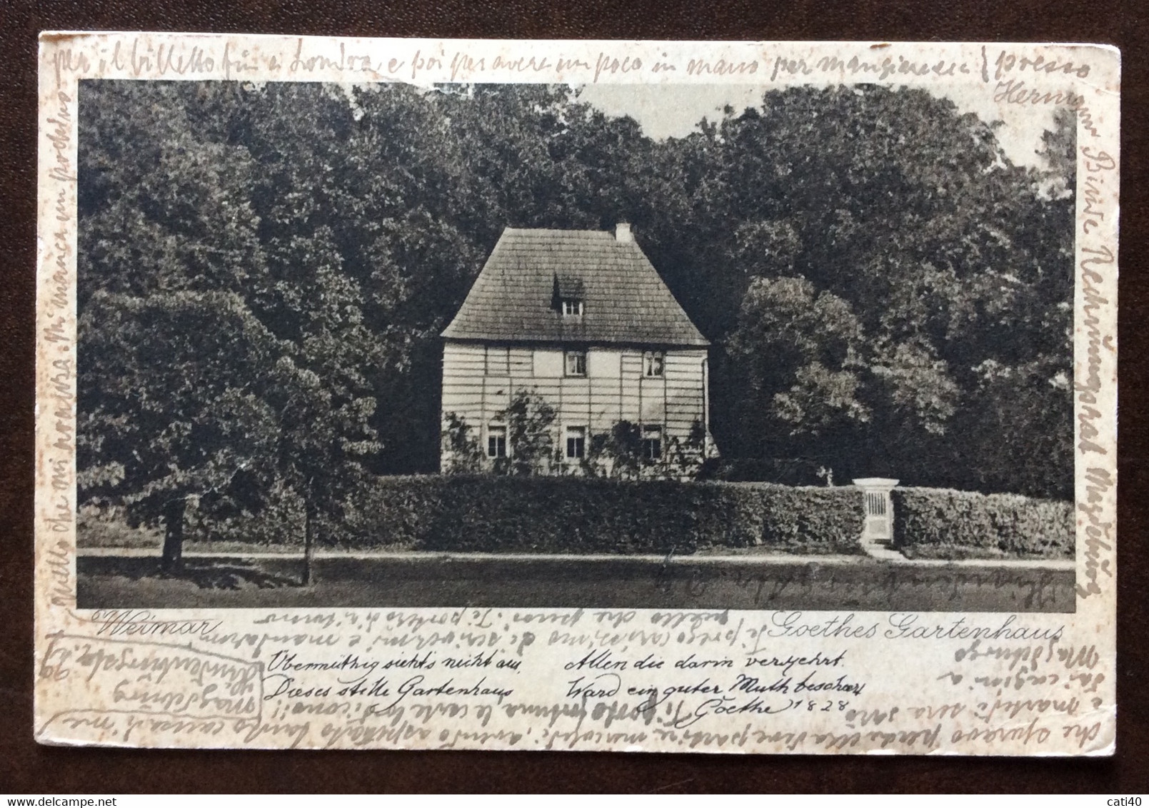 VINTAGE POSTCARD - GOETHES GARTENHAUS  -  ANNULLO TARGHETTA USATE POSTA AEREA DA  JENA A LONDON 2/9/29 - Nord