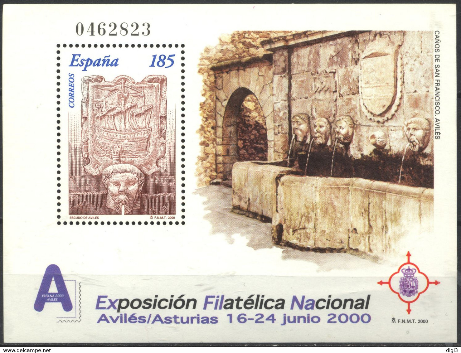 España, 2000, Exposiciòn Filatélica Nacional EXFILNA, Caños De San Francisco, Avilés (Asturias)  , MNH** - Herdenkingsblaadjes