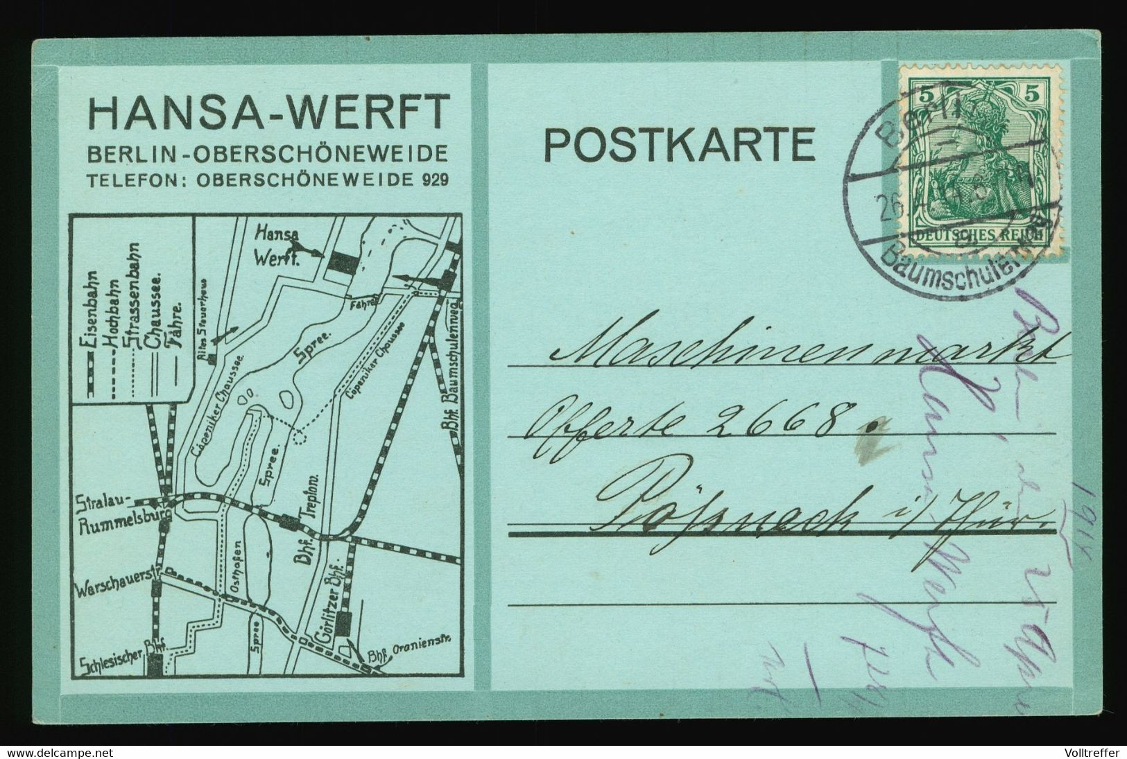 Schöne Reklame Karte 1914 HANSA-WERFT Berlin Oberschöneweide Gelaufen Nach Pößneck Thüringen - Treptow