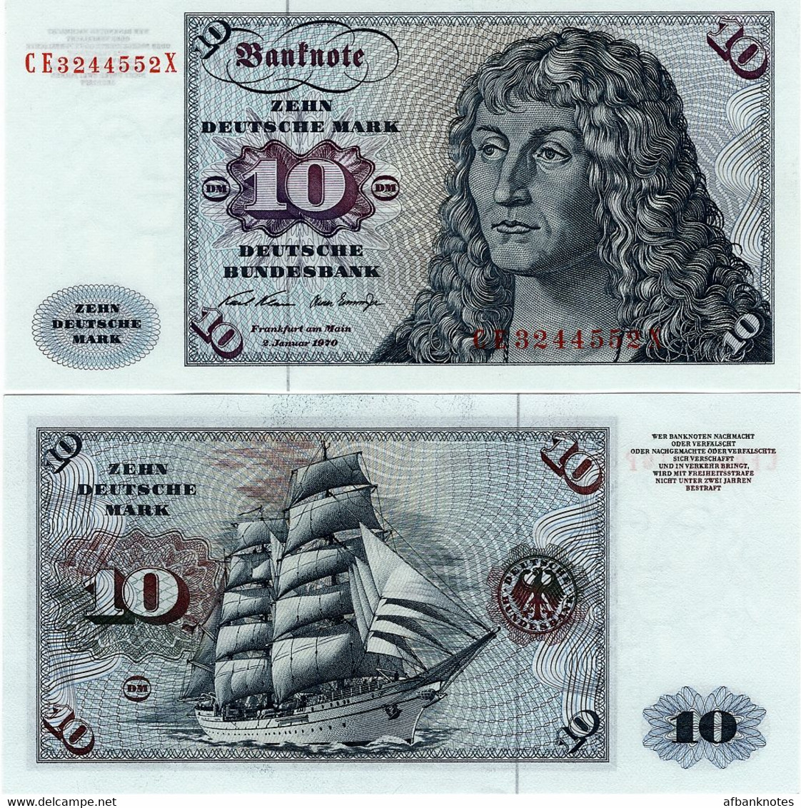 GERMANY, FED. REP. (BRD)       10 Deutsche Mark       P-31a       2.1.1970        UNC - 10 Deutsche Mark