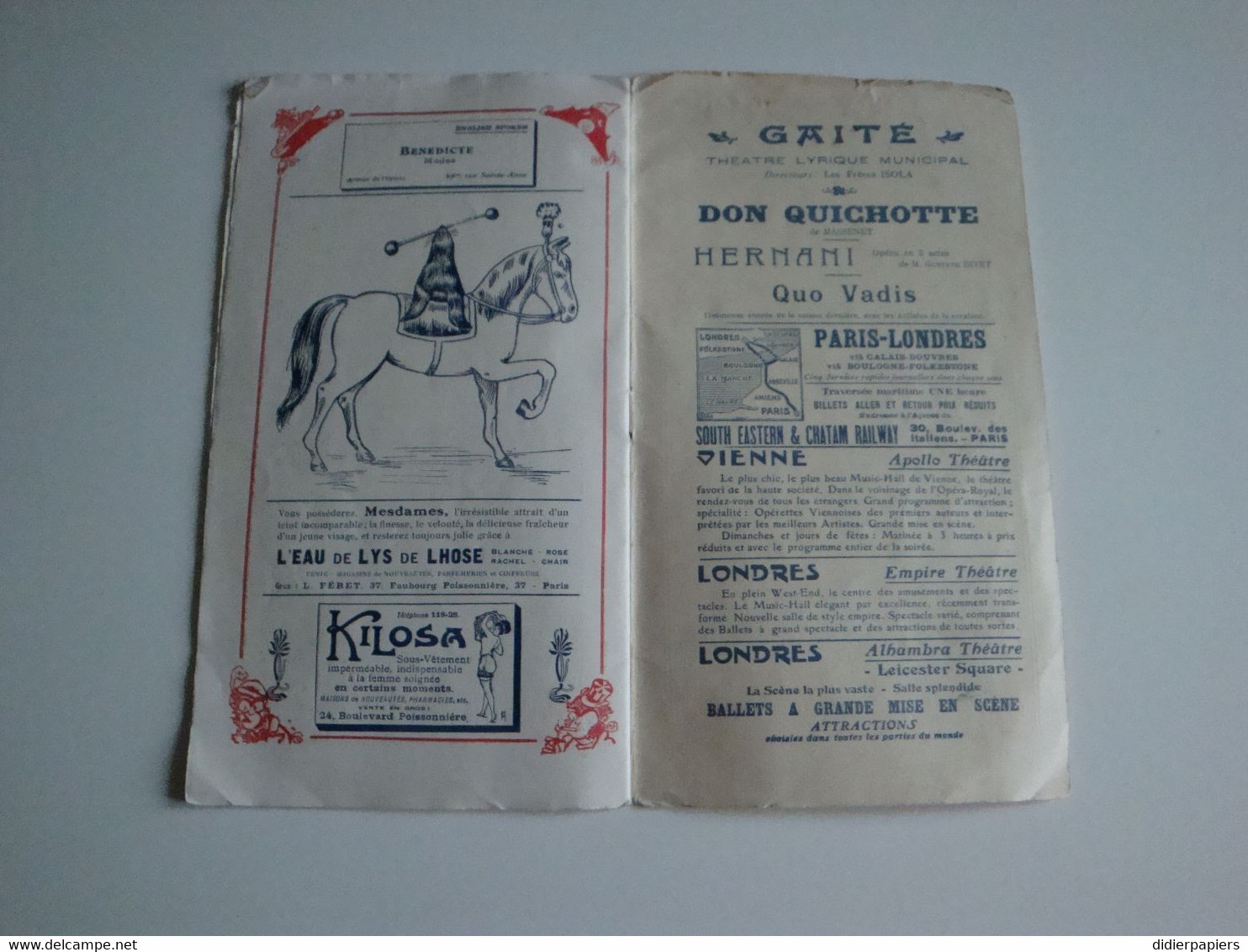 Programme de l'Olympia Théâtre à Paris,le film parlant pour la 1er fois à Paris,Bellini,Nitokris 1910