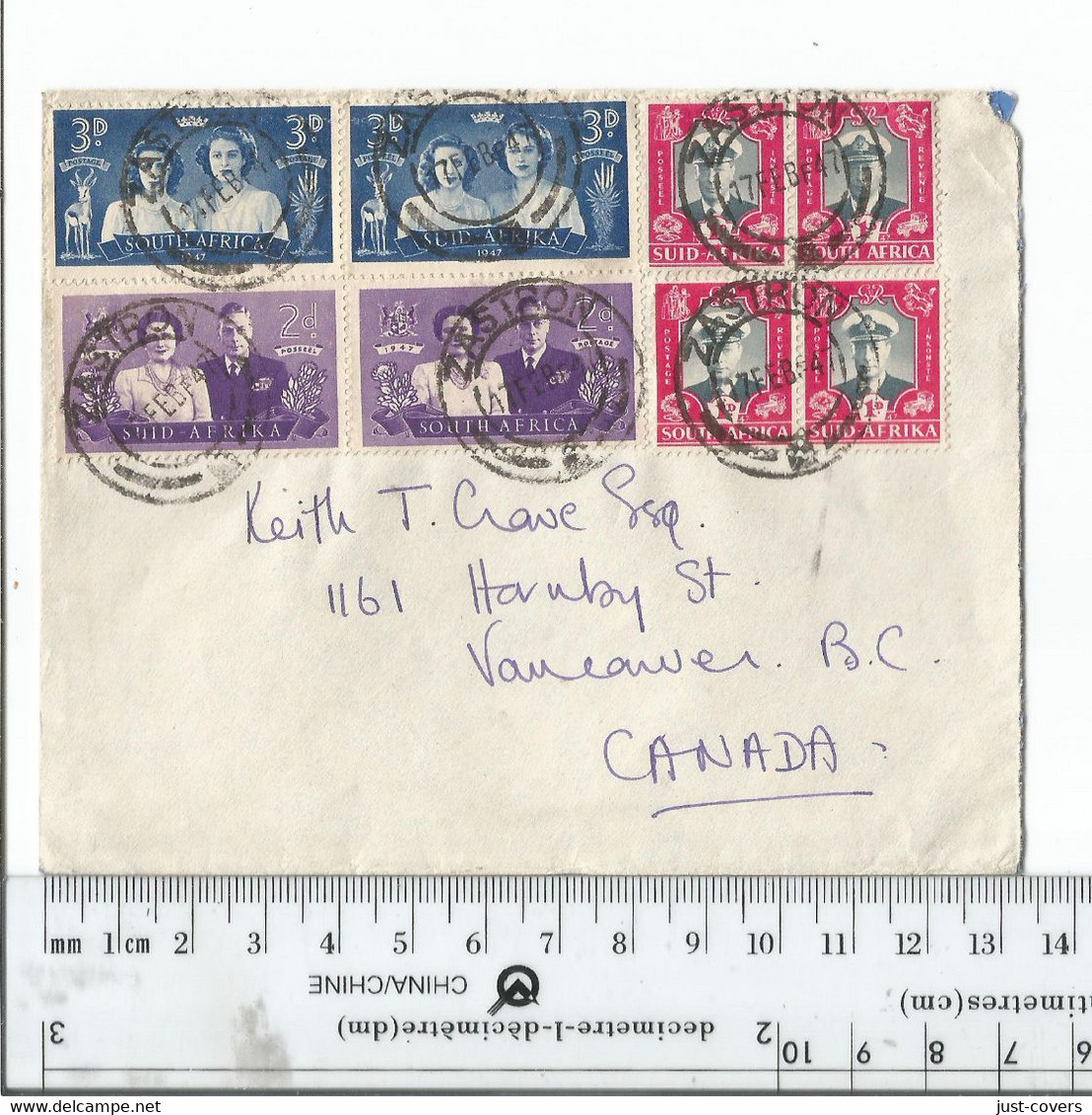 South Africa Zastron To Vancouver BC Canada Feb 17 1947 FDC........................(Box 8) - FDC