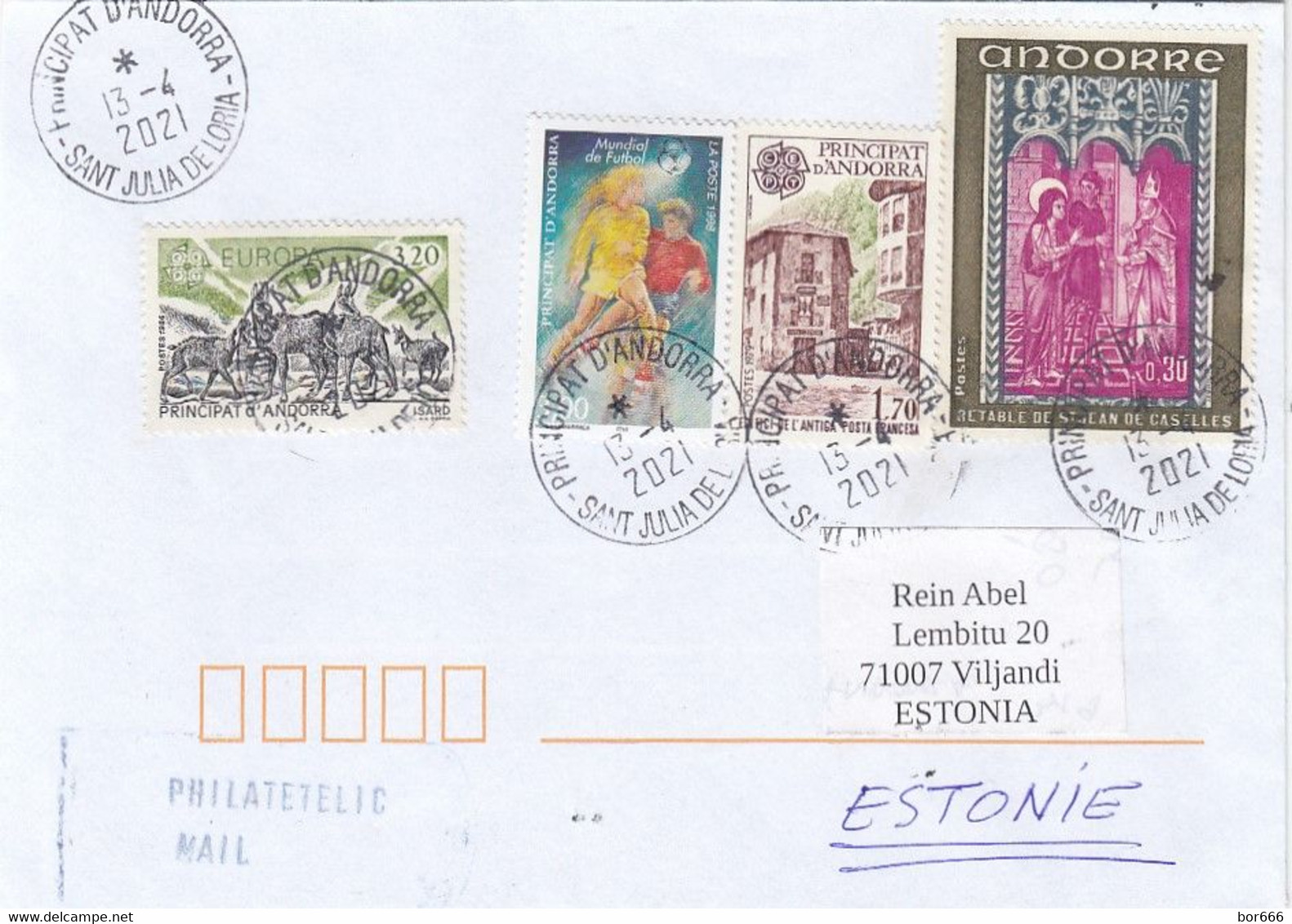 GOOD ANDORRA Postal Cover To ESTONIA 2021 - Good Stamped: Europa ; Art ; Football - Lettres & Documents