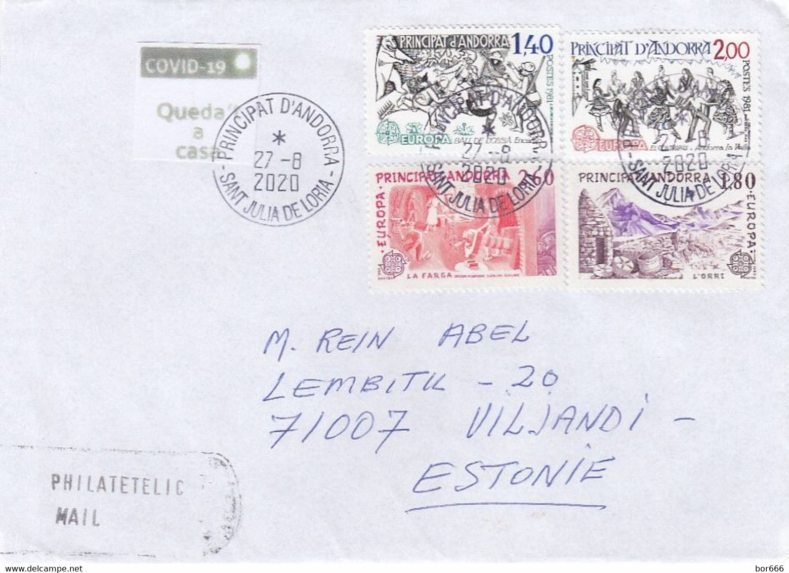 GOOD ANDORRA Postal Cover To ESTONIA 2020 - Good Stamped: Europa - Covers & Documents