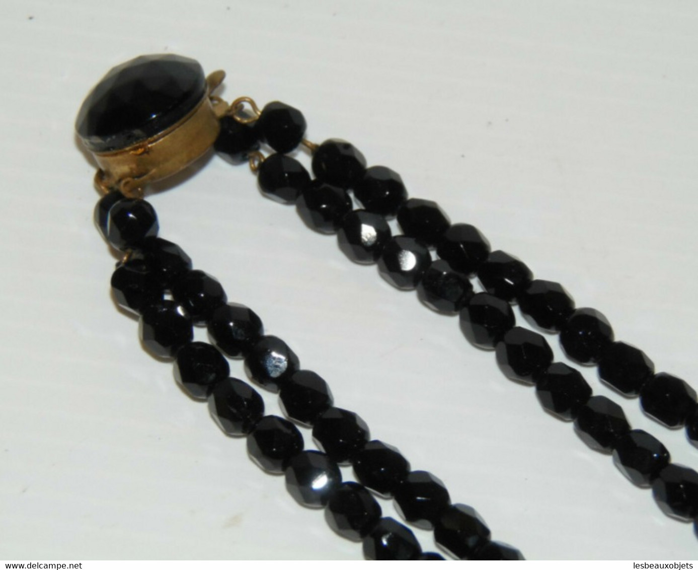 COLLIER FANTAISIE DOUBLE PERLES De Verre Noires Taillées Facettes Fin XIXe NIII Bijou Ancien - Colliers/Chaînes