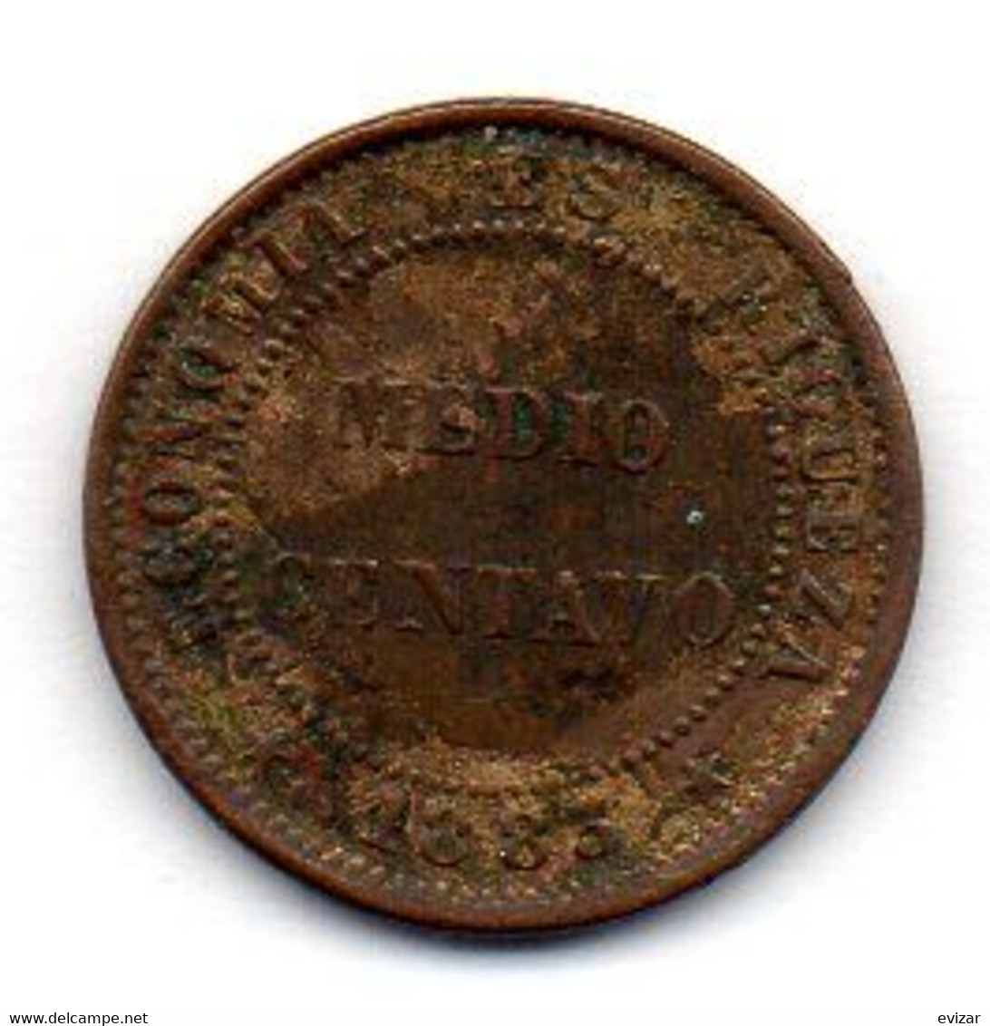 CHILE, 1/2 Centavo, Copper, Year 1883, KM #148a - Chili