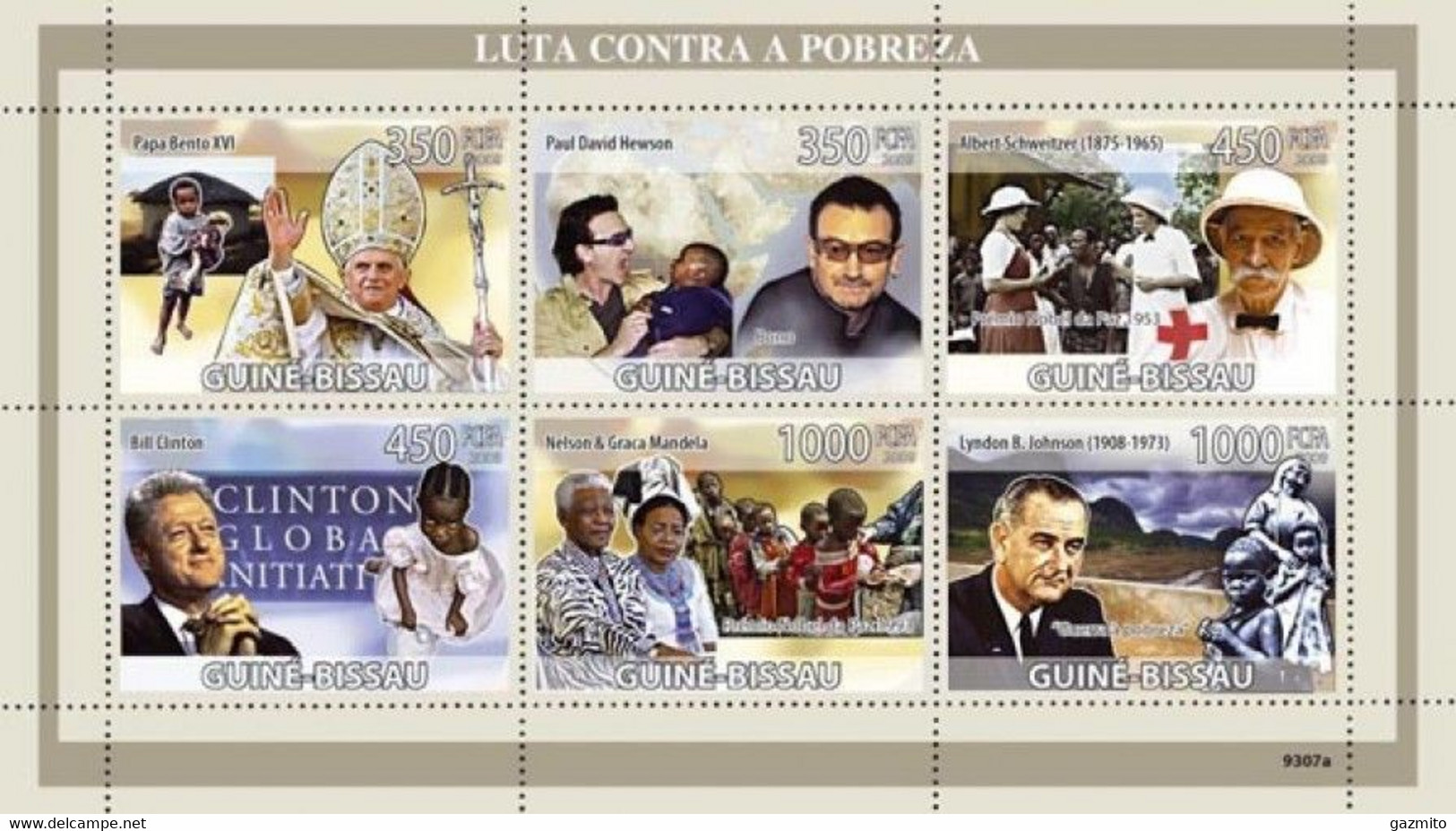 Guinea Bissau 2009, Scweitzer, Pope Benedict, Bono, Red Cross, Mandela, 6val In BF - Albert Schweitzer