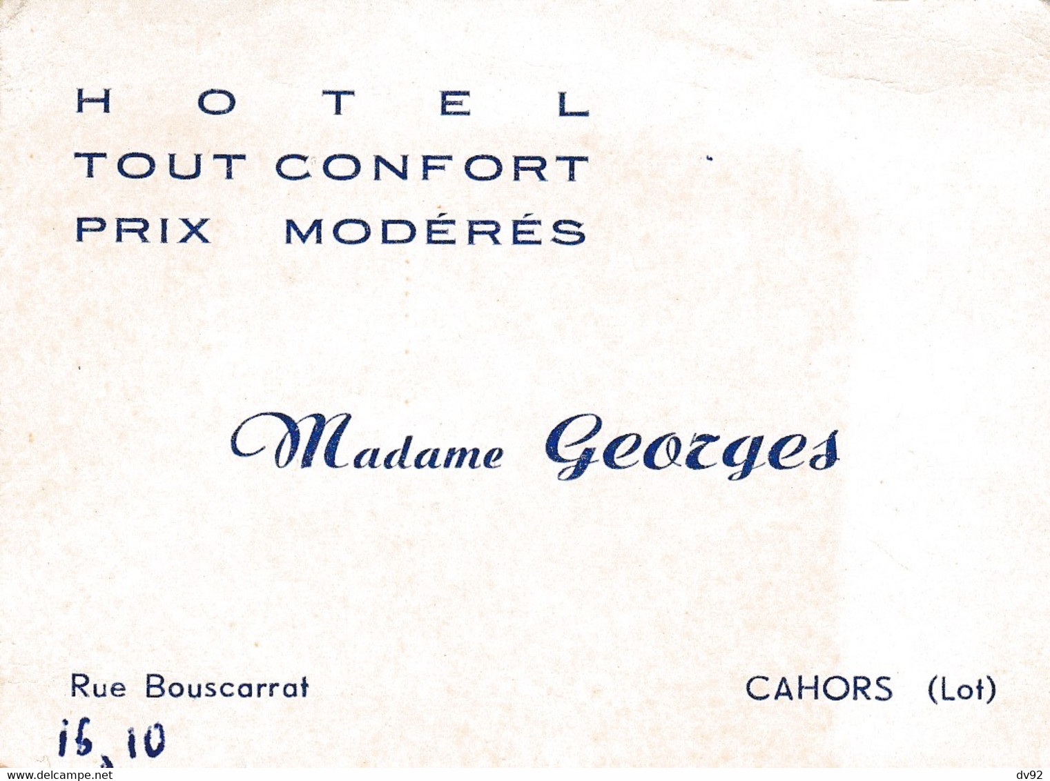 LOT CAHORS MADAME GEORGES HOTEL TOUT CONFORT - Tarjetas De Visita