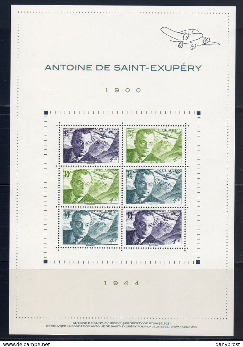 2021 - BLOC FEUILLET " ANTOINE DE SAINT EXUPERY - 1900 1944 " 6 T Gommés-dentelés à 4.00 €-Hors Abonnement-neuf - 1927-1959 Mint/hinged