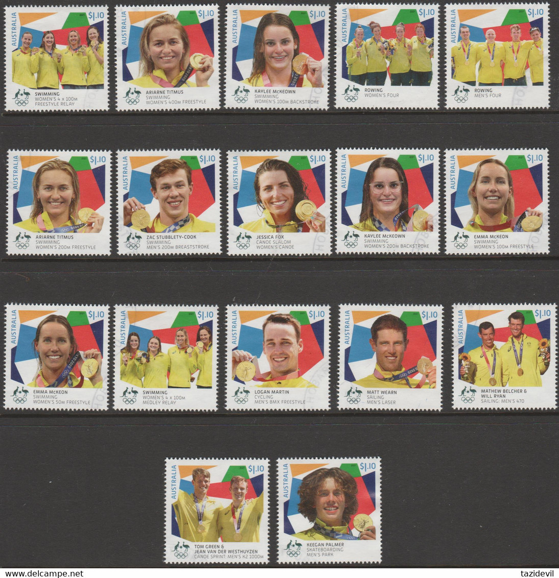 AUSTRALIA - USED 2021 Tokyo Olympic Games Gold Medal Winners: Full Set Of 17 - Gebruikt