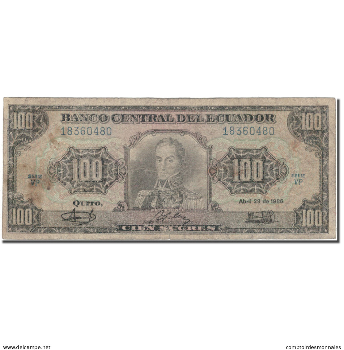 Billet, Équateur, 100 Sucres, 1986, 1986-04-29, KM:123, TB - Equateur