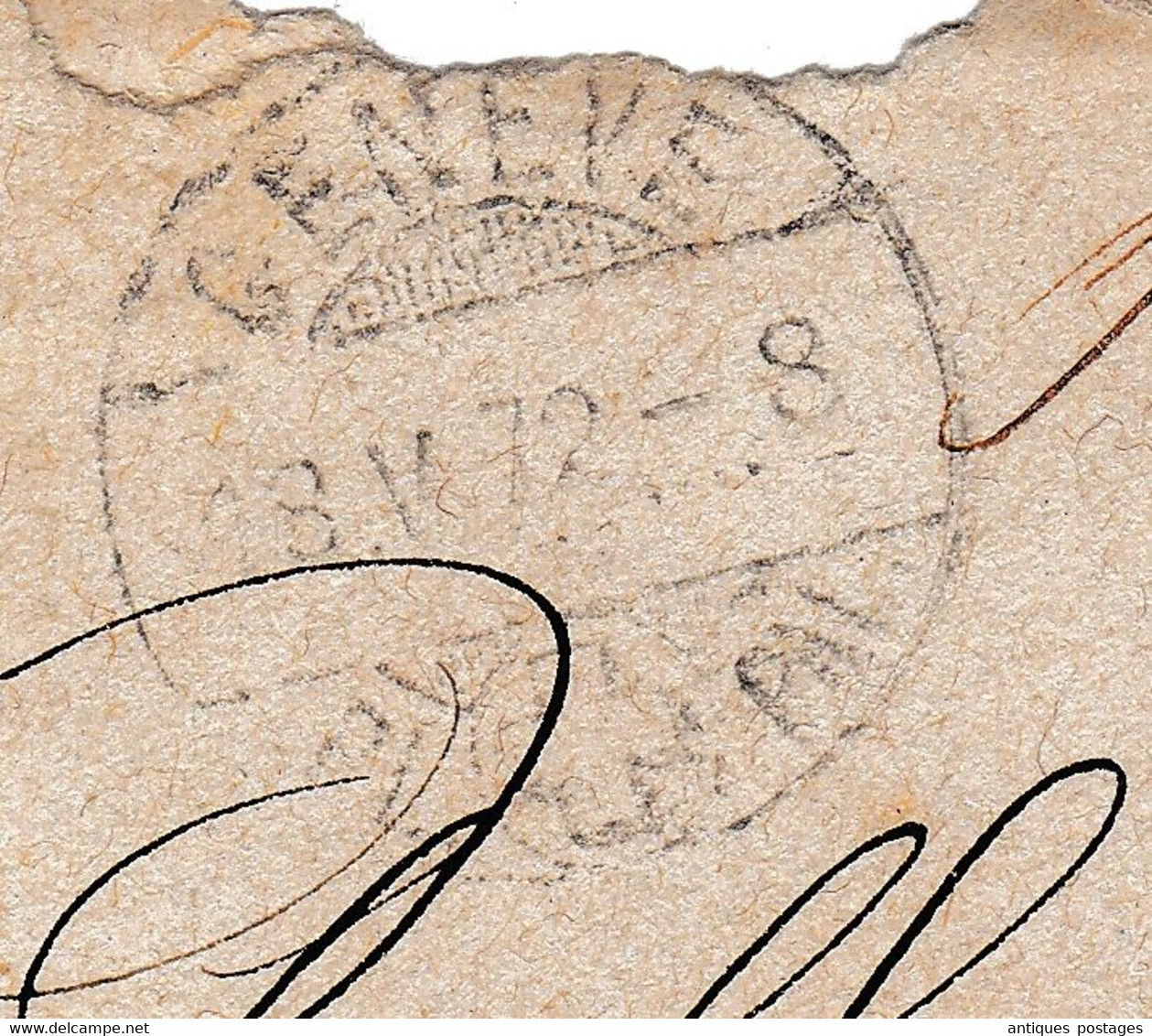 Lettre Genève 1872 Suisse Entier Postal + Helvetia Assise Damond & Coulin Maison de Commission Collonges Ain
