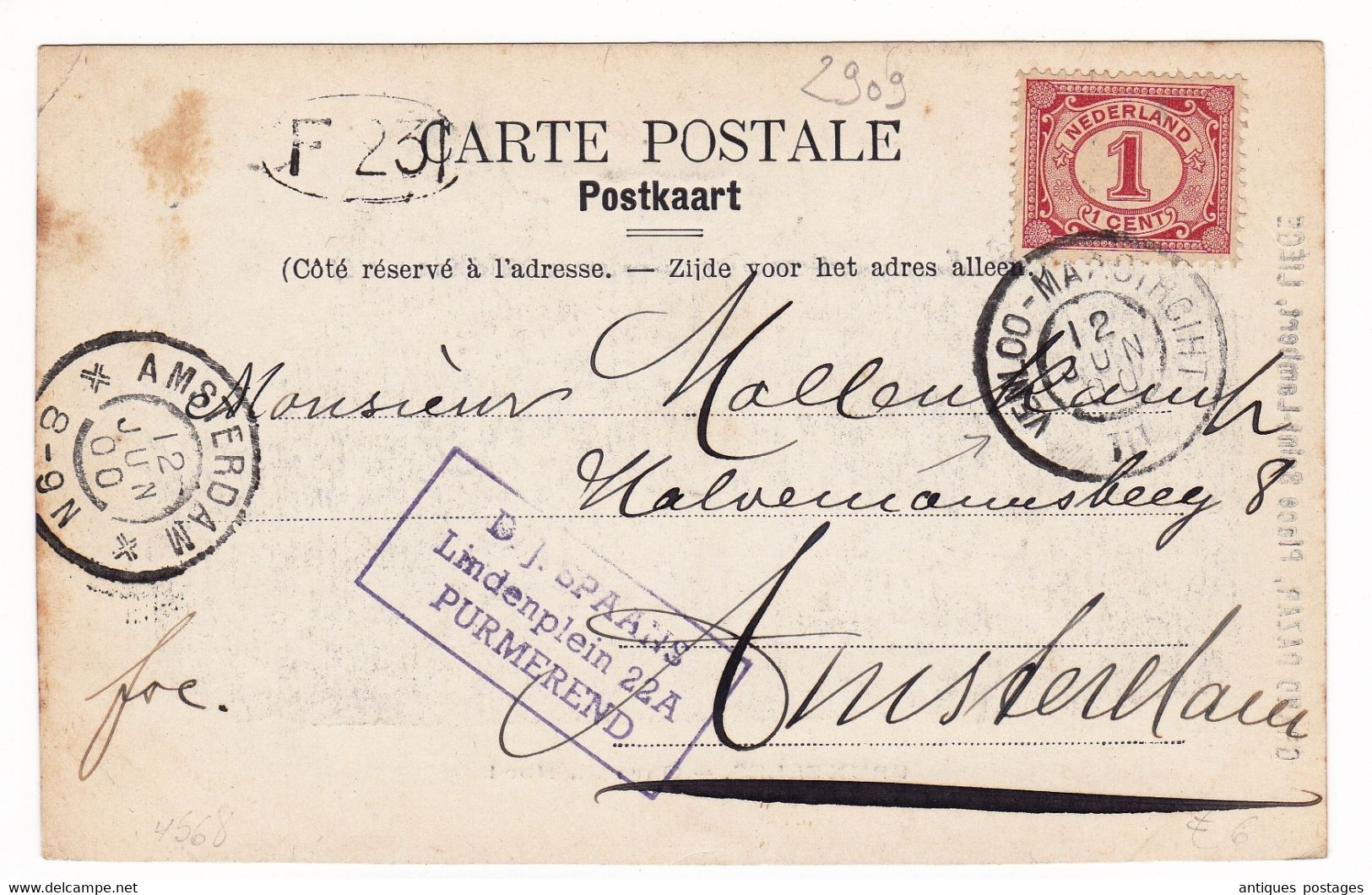 Amsterdam Nederland 1900 Cachet Venloo Maastricht Grand Bazar Liège Bruxelles Gare Du Nord Belgique - Postal History