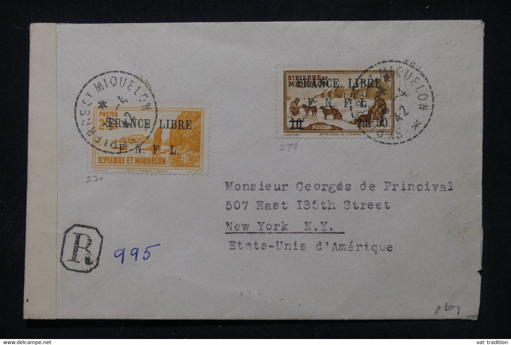 SAINT PIERRE ET MIQUELON - France Libre Sur Enveloppe En Recommandé De St Pierre Pour Les USA En 1942- Signée - L 105289 - Covers & Documents