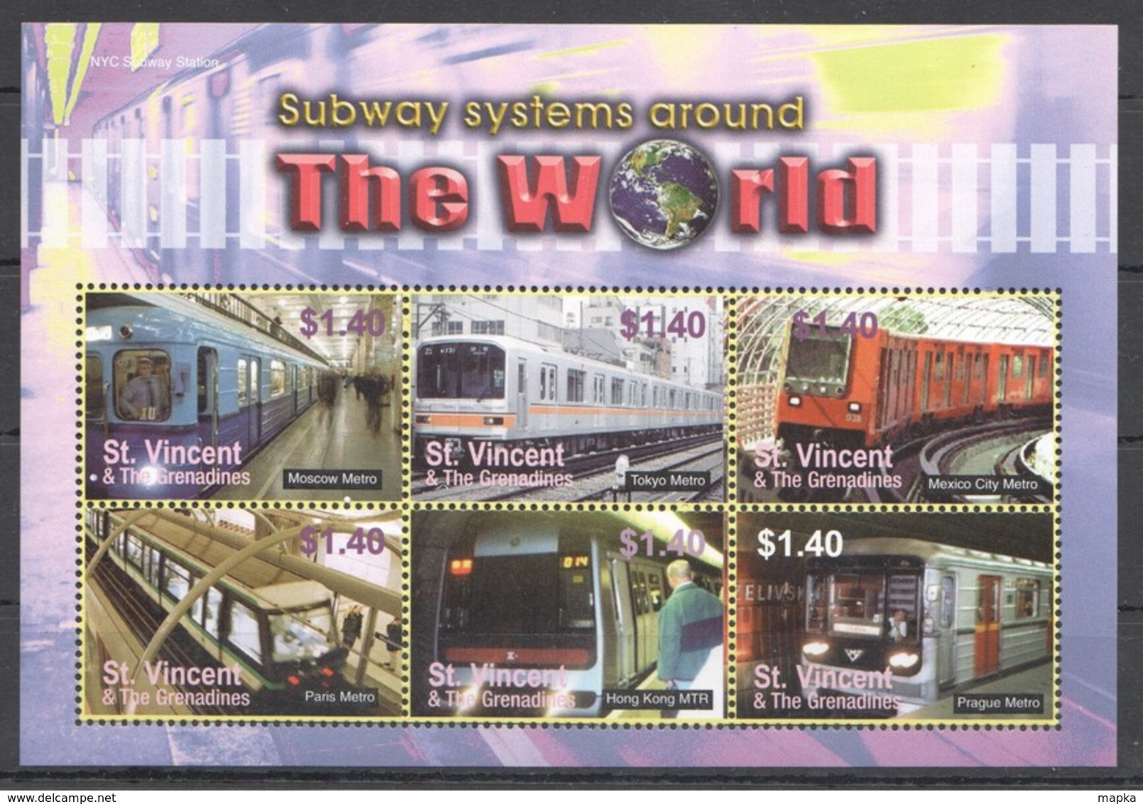 PK386 ST.VINCENT TRAINS SUBWAY SYSTEMS AROUND THE WORLD 1KB MNH - Eisenbahnen