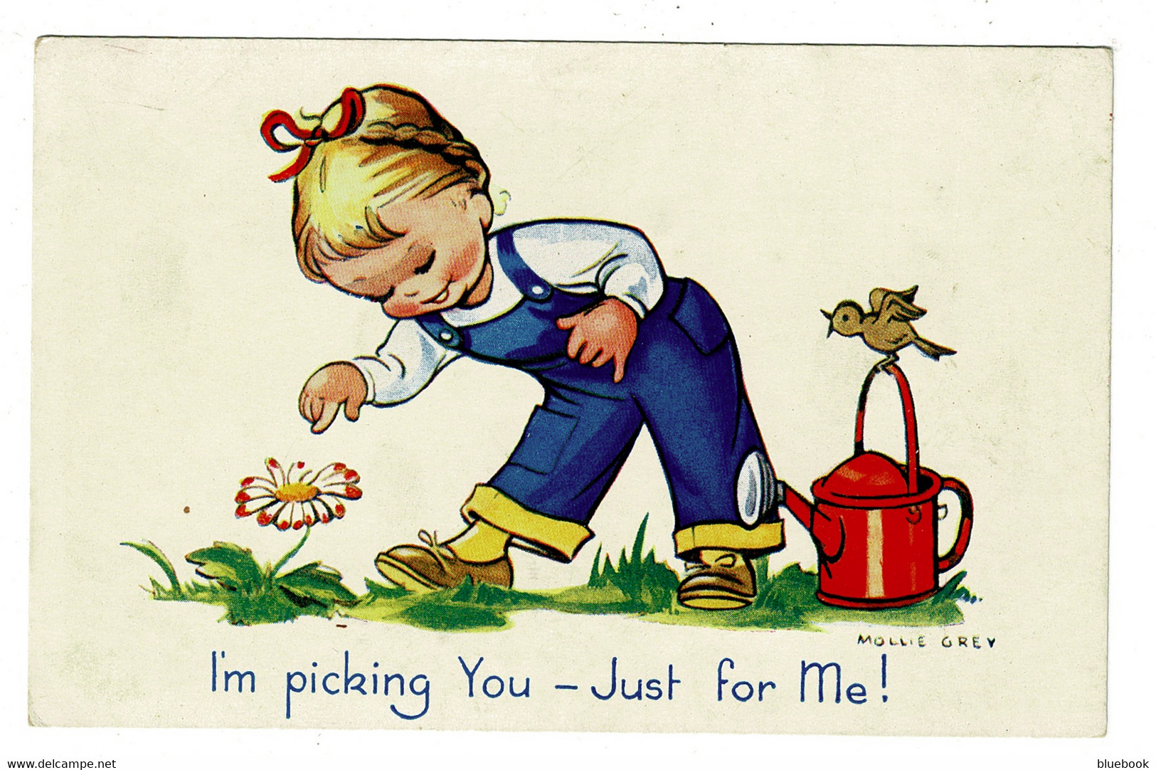 Ref  1494  -  Mollie Grey Postcard - I'm Picking You - Just For Me! - Girl Flower & Watering Can - Fumetti