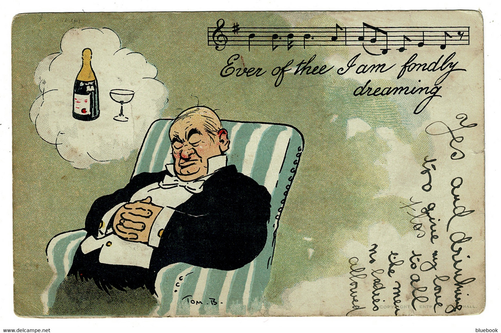 Ref  1494  -  1903 Comic Postcard - Drunk & Musical Score - Middlesborough Duplex Postmark - Fumetti