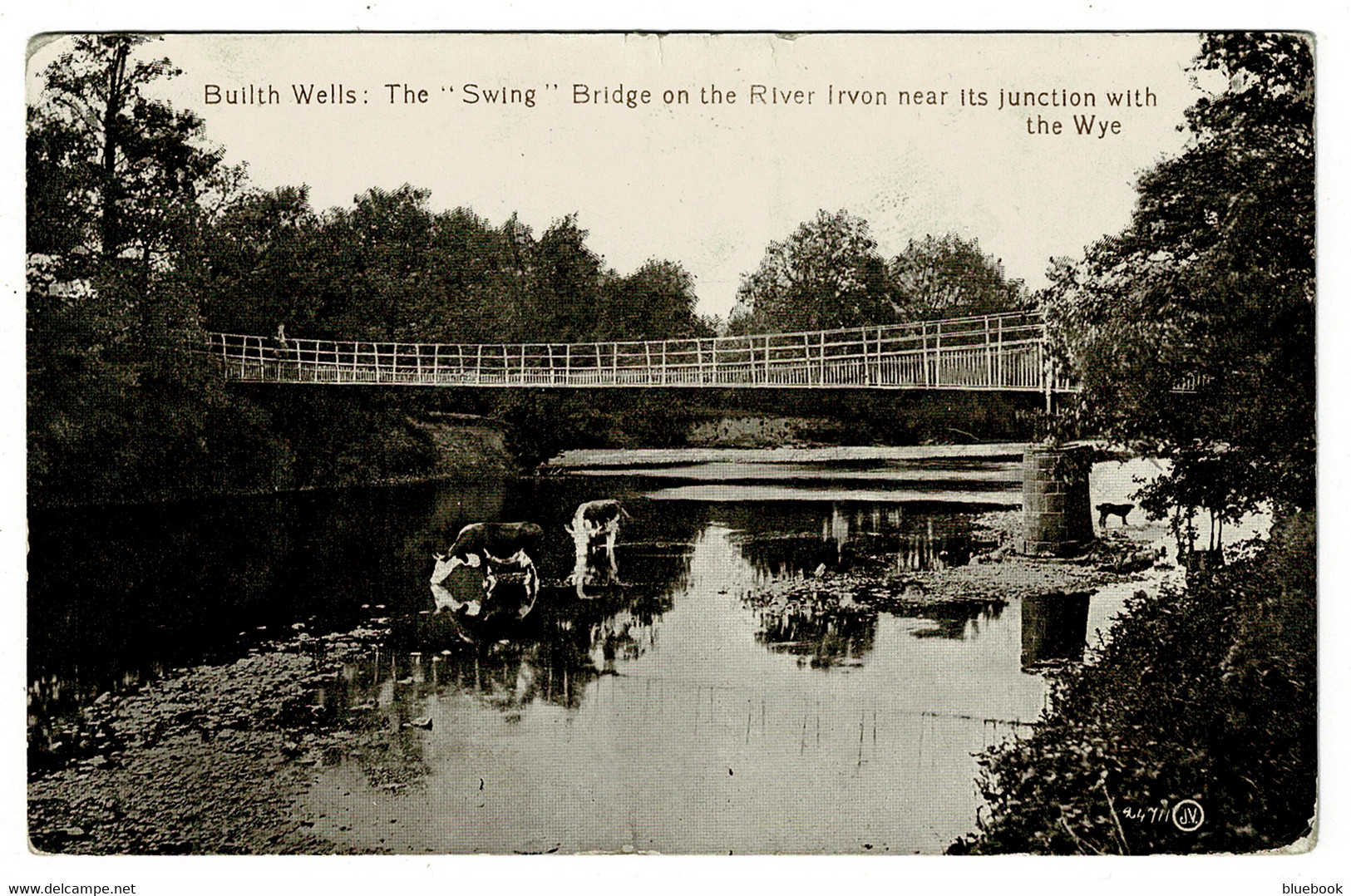 Ref  1494  -  1917 Postcard - The "Swing Bridge" Builth Wells Brecon - S.O. (R.S.O.) Postmark - Breconshire