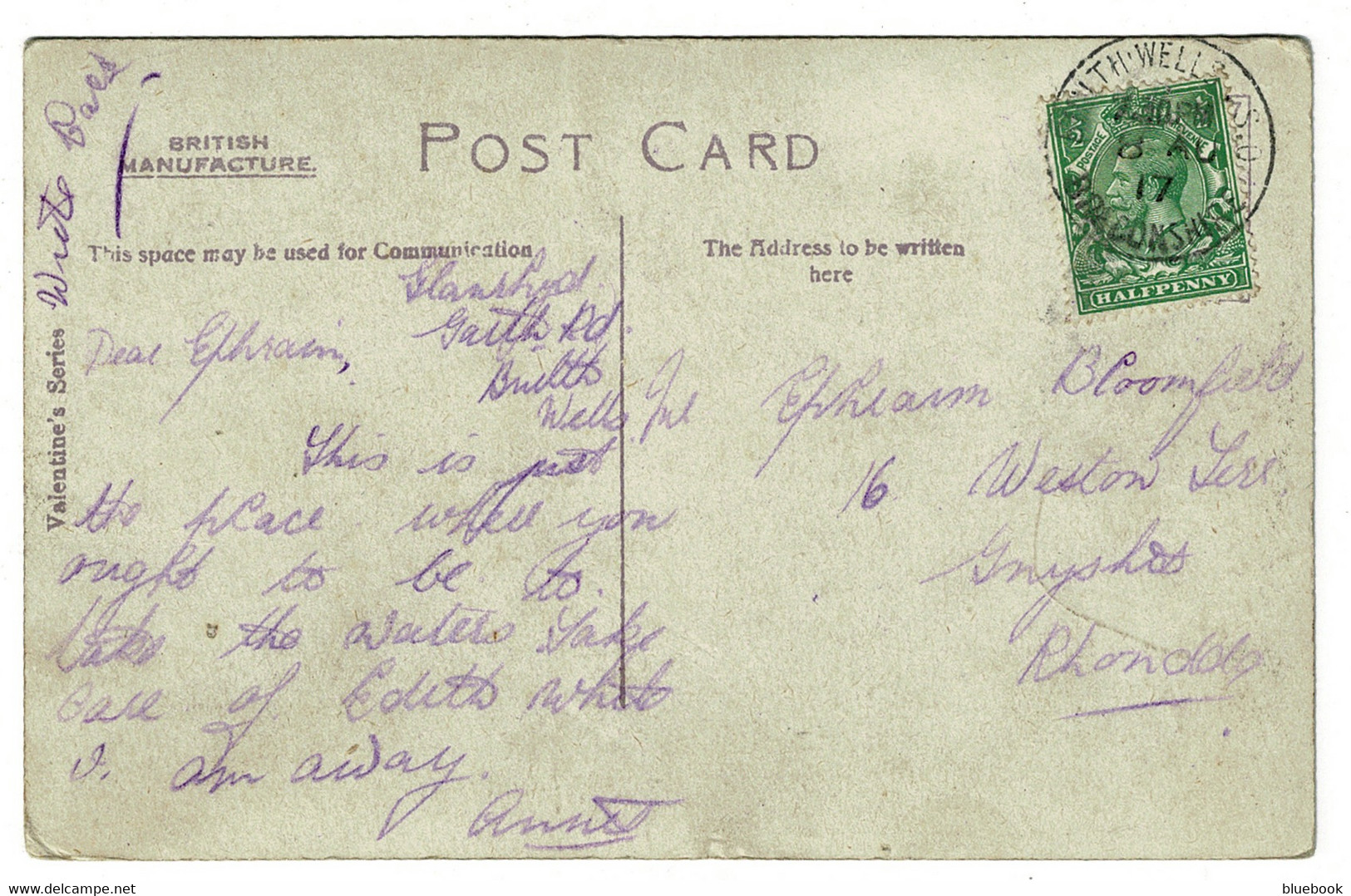 Ref  1494  -  1917 Postcard - The "Swing Bridge" Builth Wells Brecon - S.O. (R.S.O.) Postmark - Breconshire