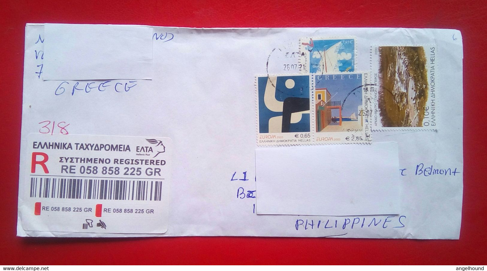 Registered Cover From Greece To Philippines - Lettres & Documents