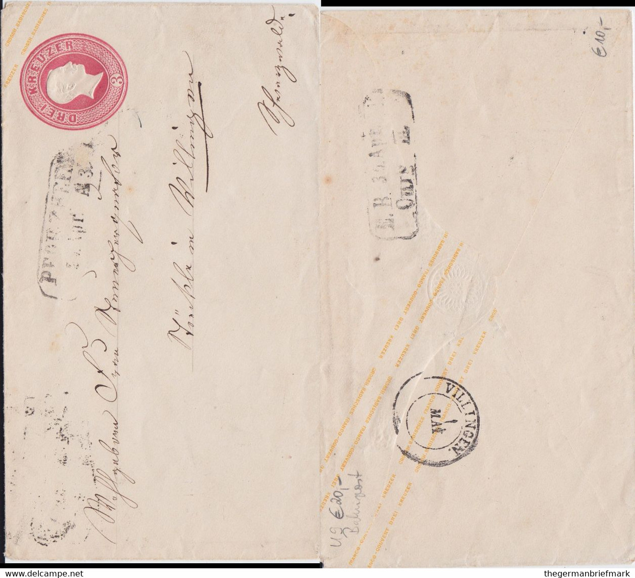 Baden Ganzsache U 9 A Ra2 Pforzheim N Villingen Rs Bahnpost Ca 1863 - Interi Postali