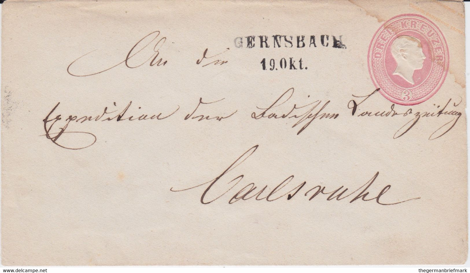 NOCHMALS REDUZIERT Baden Ganzsache U 12 L2 Gernsbach N Karlsruhe Spät Ca 1867 - Interi Postali