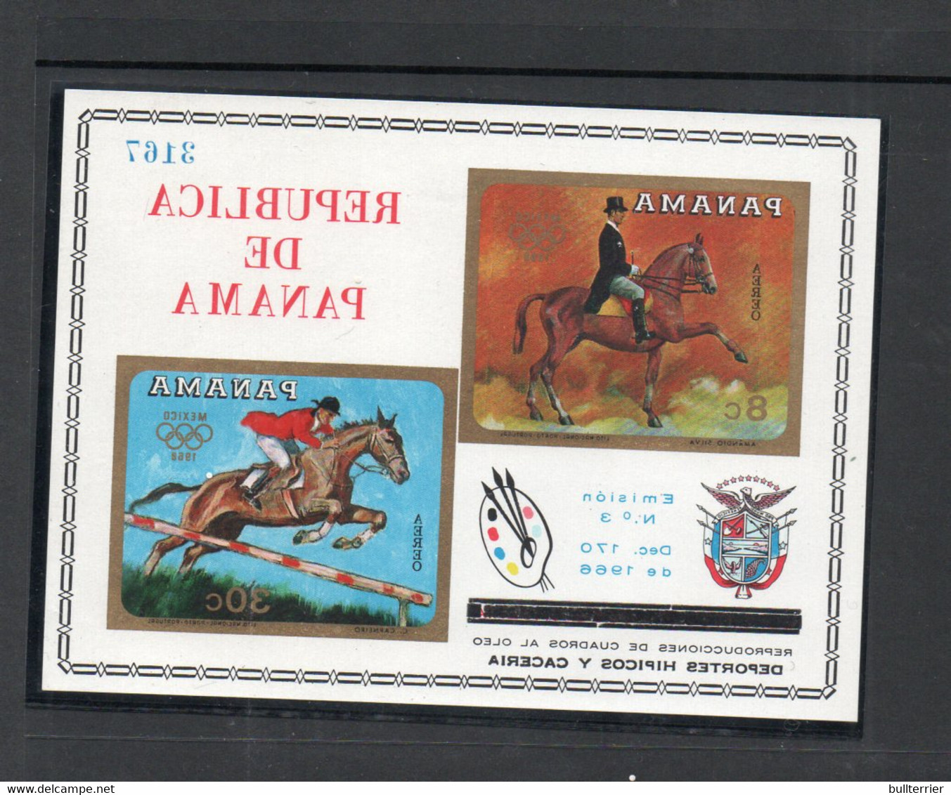 OLYMPICS - PANAMA - 1968 - EQUESTRIAN  SOUVENIR SHEET MINT NEVER HINGED - Paardensport