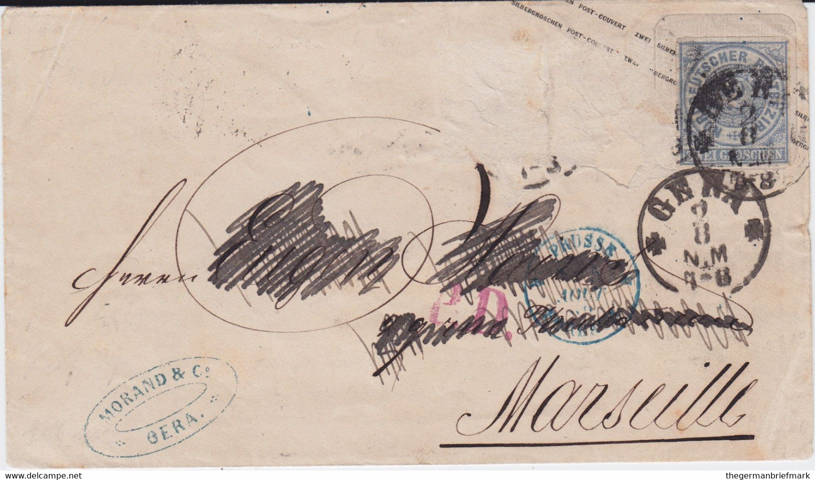 REDUZIERT NDP Aufbrauch Ganzsache U 31 A Nv Thurn Und Taxis K1 Gera N Marseille Frankreich France Ca 1869 RR - Interi Postali