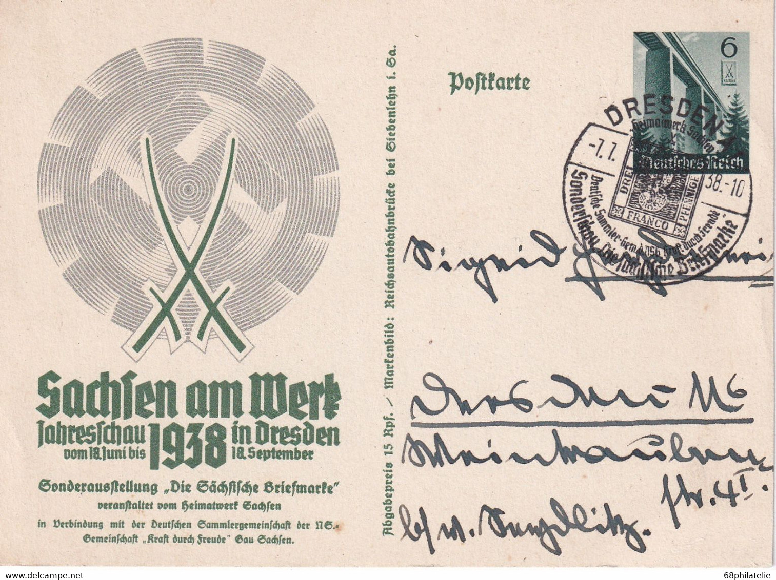 ALLEMAGNE  1938  ENTIER POSTAL/GANZSACHE/POSTAL STATIONERY LETTRE CARTE DE DRESDEN - Sonstige & Ohne Zuordnung
