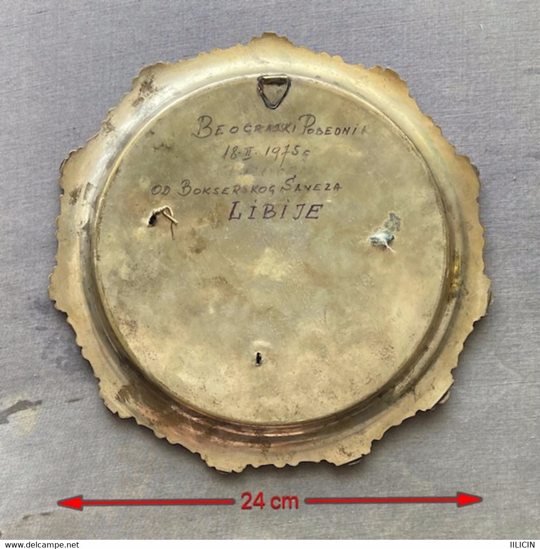 Metal Plate TA000004 Boxing Boks Libya NOC National Olympics Committee Yugoslavia Tournament 1st Place Champion 1975-02 - Habillement, Souvenirs & Autres