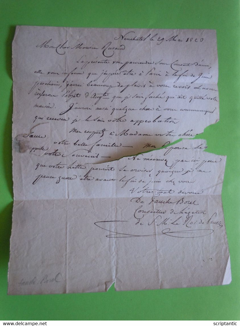 Lettre Autographe Louis FAUCHE-BOREL (1762-1829) ROYALISTE 1820 RESTAURATION - Historical Figures