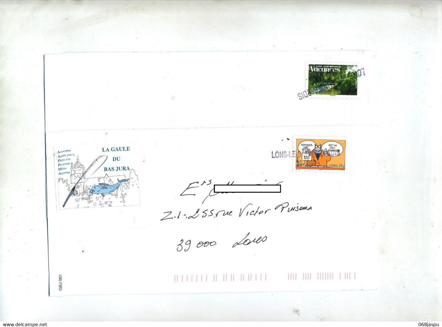 Lettre Cachet Annulation Lons Le Saunier  Etiquette Peche - Manual Postmarks