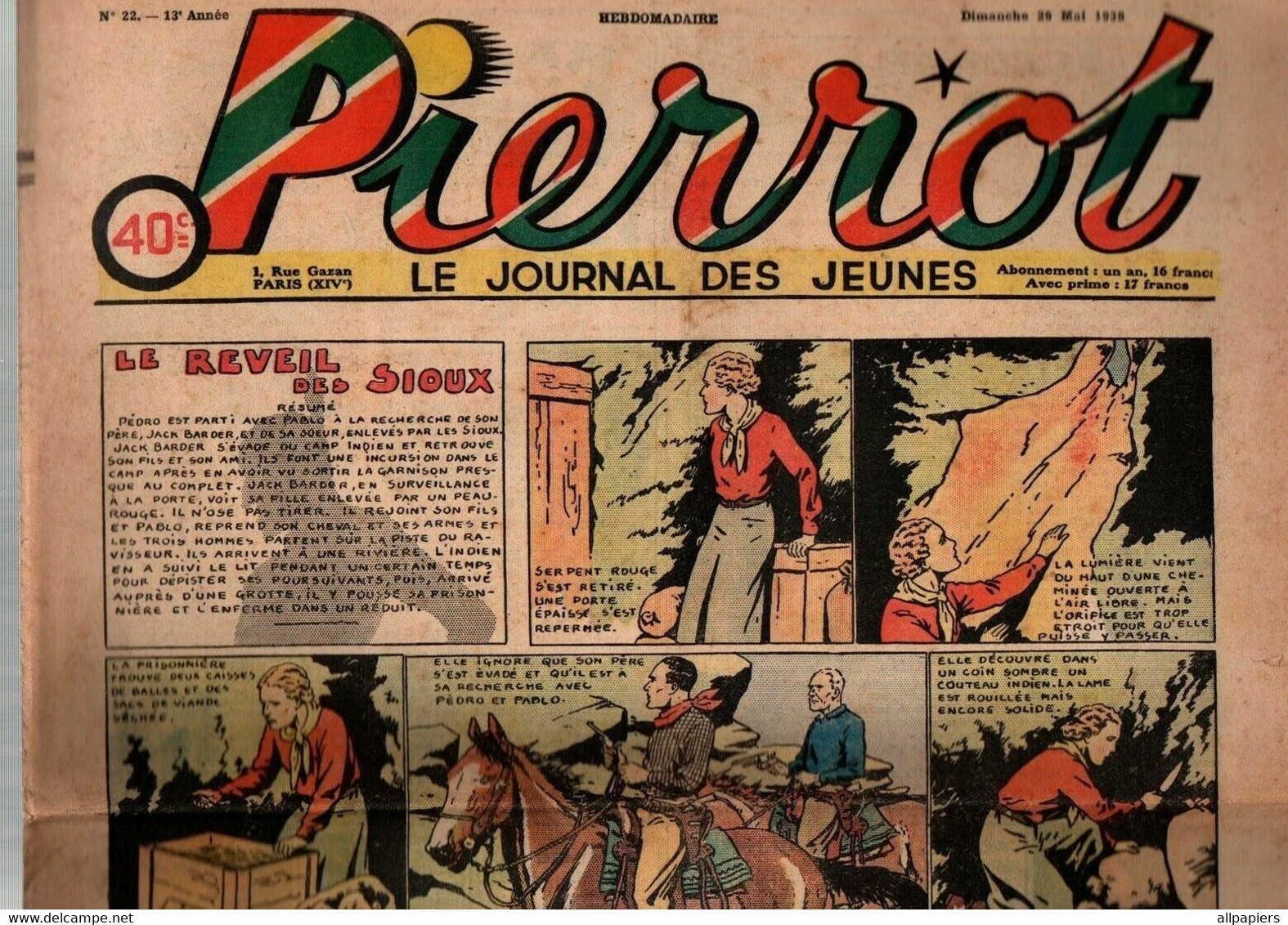 Pierrot N°22 Le Réveil Des Sioux - Le Vaisseau Fantôme - Z.29 S.O.S - Le Secret De L'idole De 1938 - Pierrot