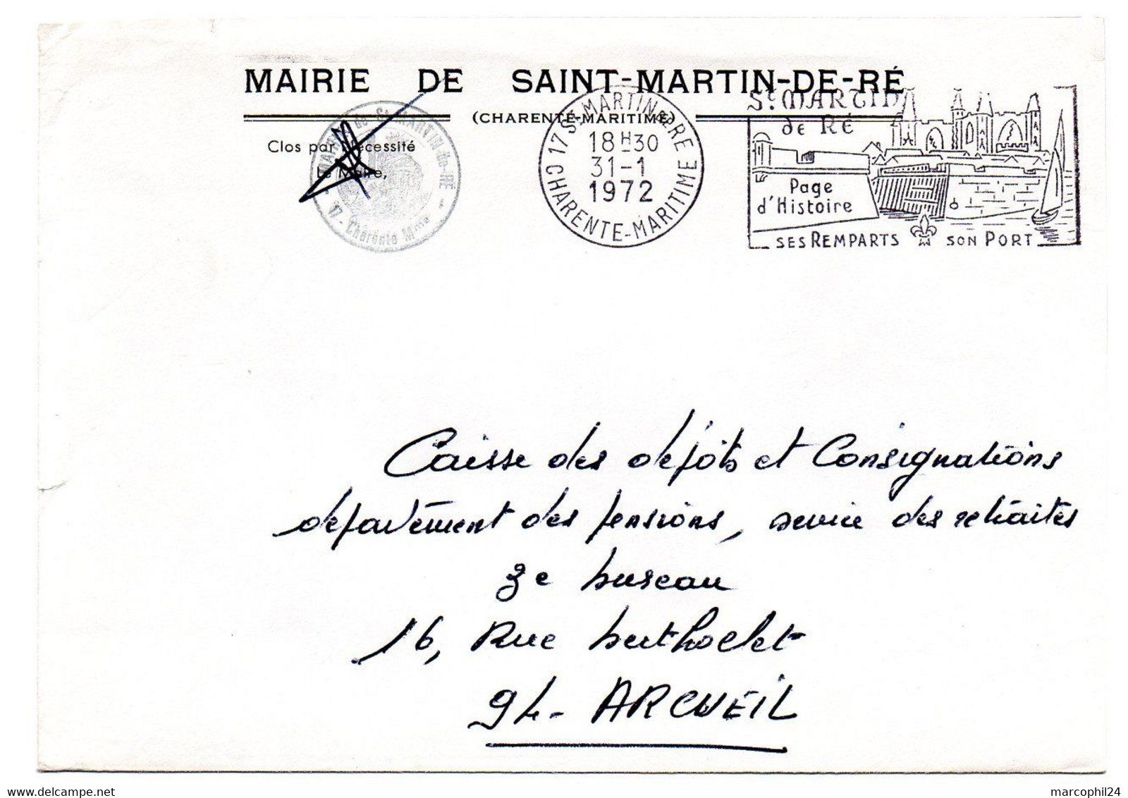 CHARENTE Mme - Dépt N° 17 = St MARTIN De RE 1972 = FLAMME SECAP  Illustrée ' REMPARTS + PORT ' FRANCHISE MAIRIE - Mechanical Postmarks (Advertisement)