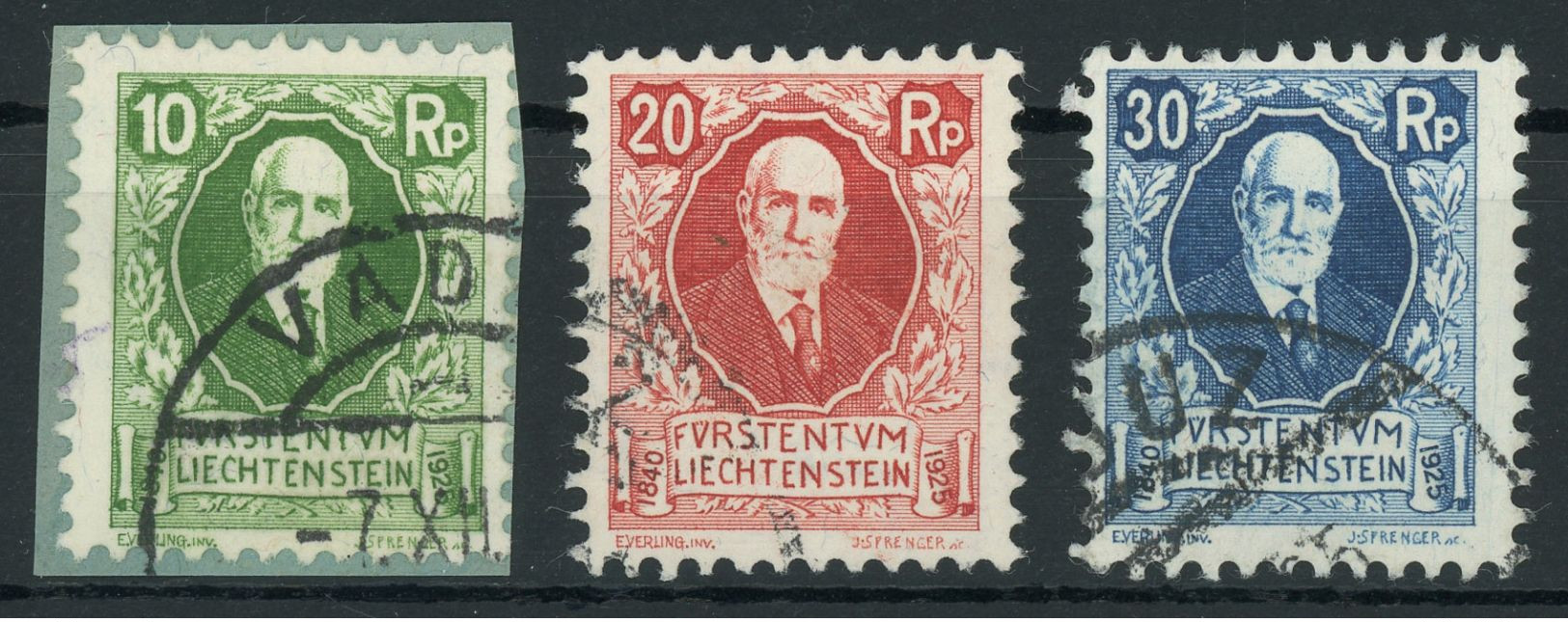 Liechtenstein 1925 85th Birthday Of Prince Johann II Issue Complete Set Used, Fault-free, MiNr. 72-74, Cat. €65 [02878] - Gebraucht