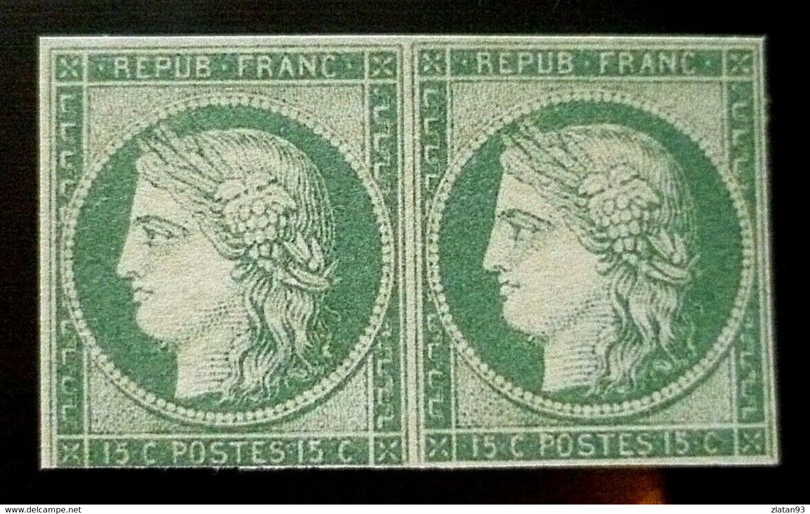 PAIRE CERES N°2b 15c Vert Foncé NEUF Sans GOMME Coté + 60000 Euro (REPRODUCTION) - 1849-1850 Cérès