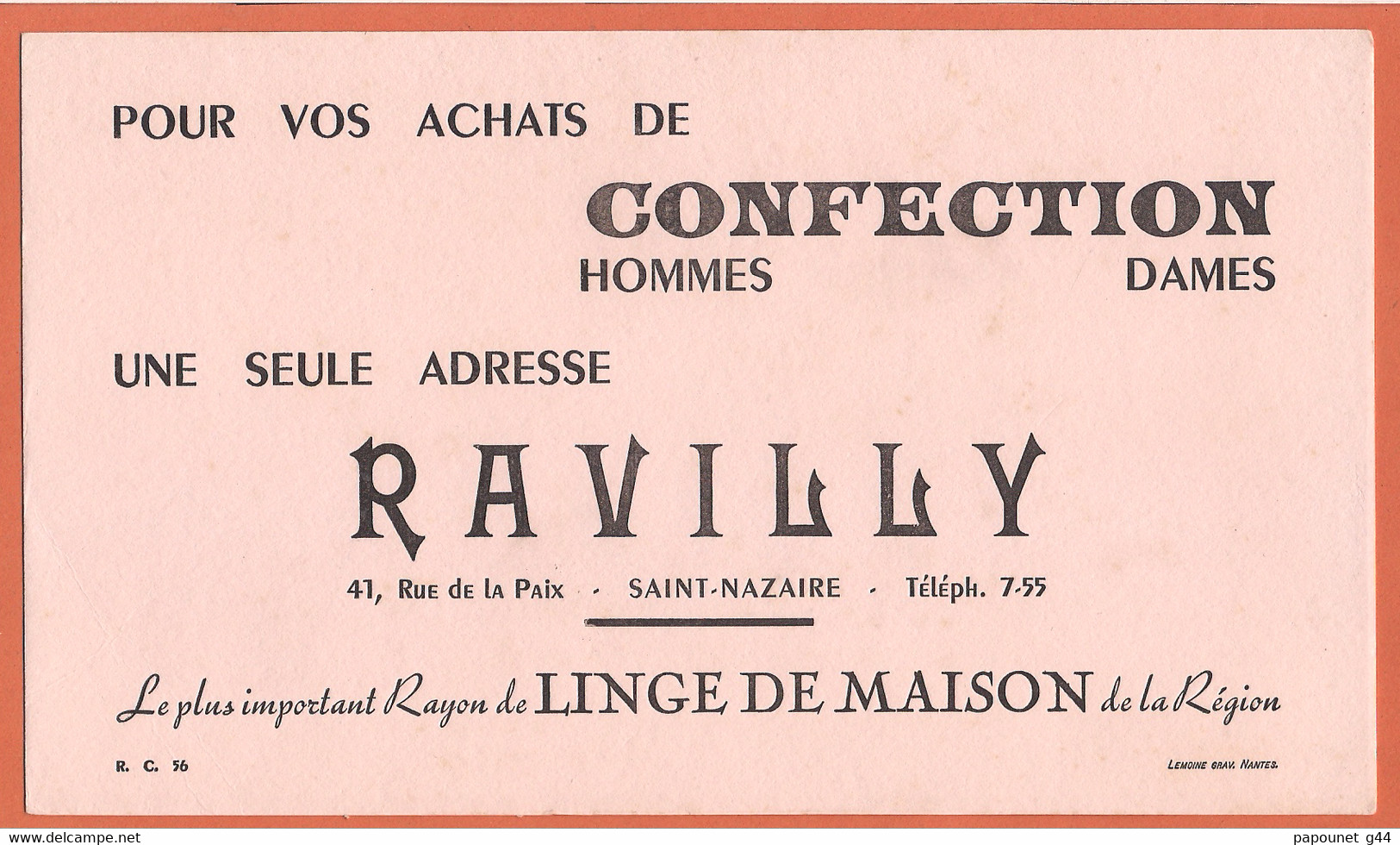 Buvard ( Confection Hommes - Dames  Linge De Maison ) Une Seul Adresse Ravilly à Saint Nazaire - Textile & Vestimentaire