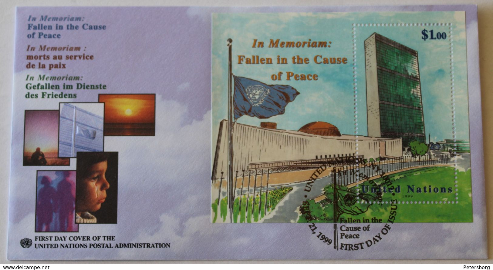 FDC United Nations 1 $. Mi:NT-NY BL17. UN Headquarters, New York - Brieven En Documenten