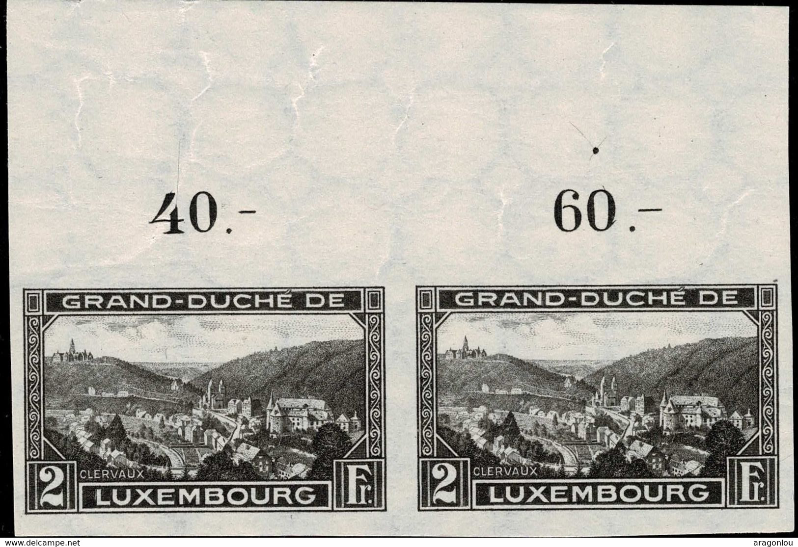 Luxembourg, Luxemburg 1935 Clervaux Paire 2Fr. Neuf MNH** Val.catalogue:40€ - Unused Stamps