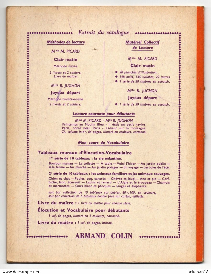 -- CLAIR MATIN / METHODE DE LECTURE 2em LIVRET / LIBRAIRIE ARMAND COLIN / Mme  M. PICARD -- - 0-6 Years Old