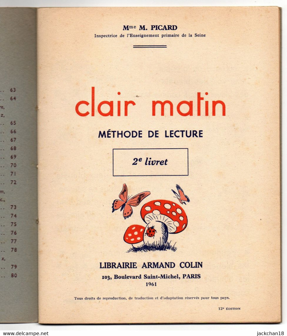 -- CLAIR MATIN / METHODE DE LECTURE 2em LIVRET / LIBRAIRIE ARMAND COLIN / Mme  M. PICARD -- - 0-6 Years Old