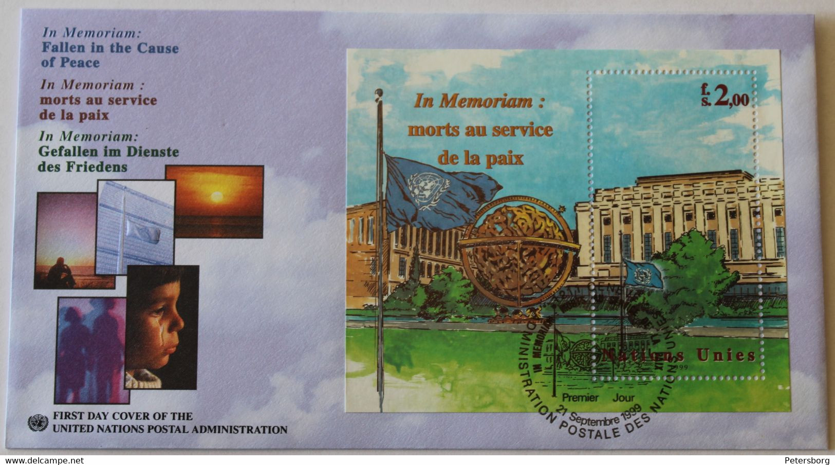 FDC Unitid Nations 2 Fr. Mi:NT-GE BL12. Fallen In The Cause Of Peace, Dag Hammarskjold Medal - Lettres & Documents