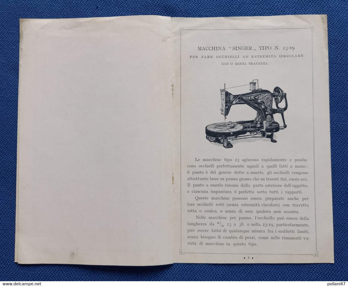 0587 "MACCHINE DA CUCIRE SINGER - PER OCCHIELLI E TRAVETTE SU PANNO - 1914" CATALOGO DESCRITTIVO - Autres & Non Classés