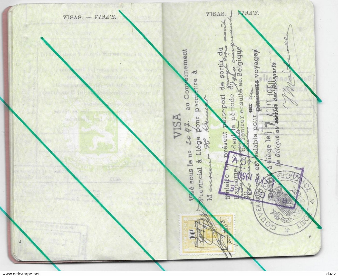 Belgique titre de voyage passeport passport 1949 visas Allemagne