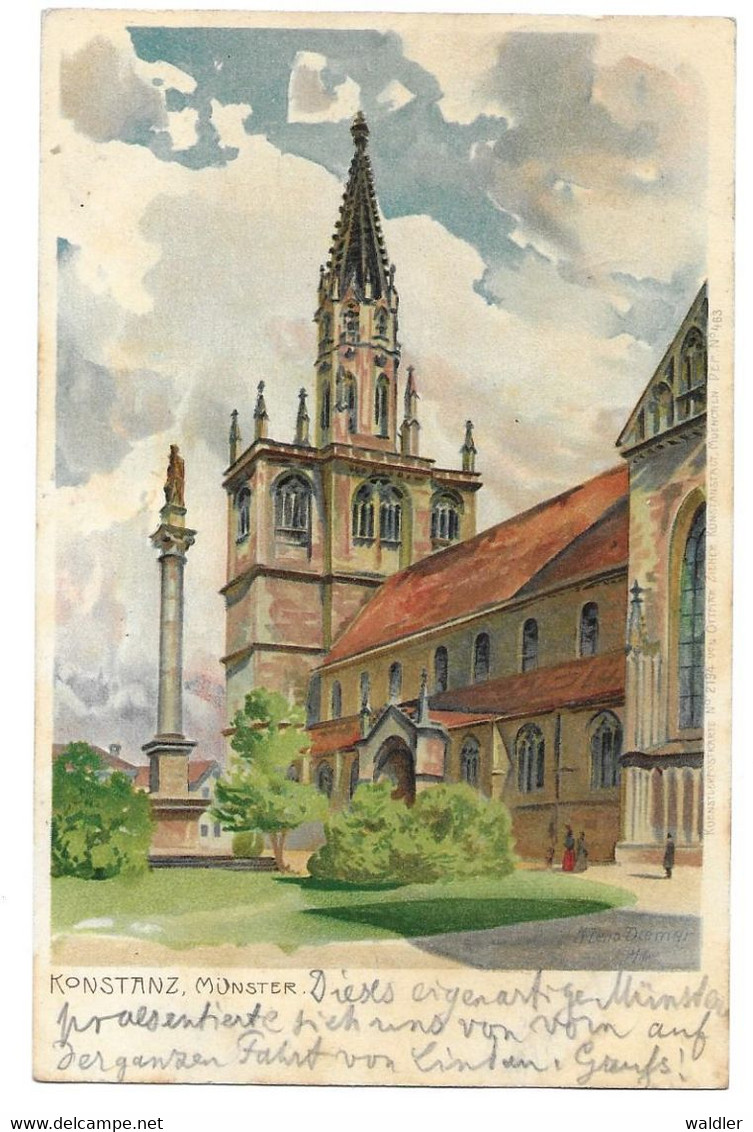 KÜNSTLER LITHO DIEMER, ZENO  --  7750  KONSTANZ, MÜNSTER  1900 MIT SCHIFFSPOSTSTEMPEL - Diemer, Zeno